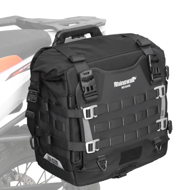 Rhinowalk Motorcycle Saddlebags Waterproof Tail Bag Luggage Bags Quick Release Side Bags 35L45L Expandable with Molle System Reflective Safety Black 1pc